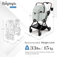 ibiyaya Tinker Pet Stroller for Small Dogs and Cats – 3-in-1 Pet Carrier, Dual-Opening Canopy, No-Flat Wheels, Vegan Leather Handle, Large Storage Basket (Sage Green)