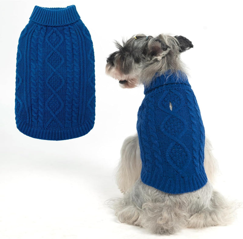 BINGPET Dog Sweater for Small Dogs, Turtleneck Knitted Clothes – Essentials for Dogs - DarkBlue / X-Small