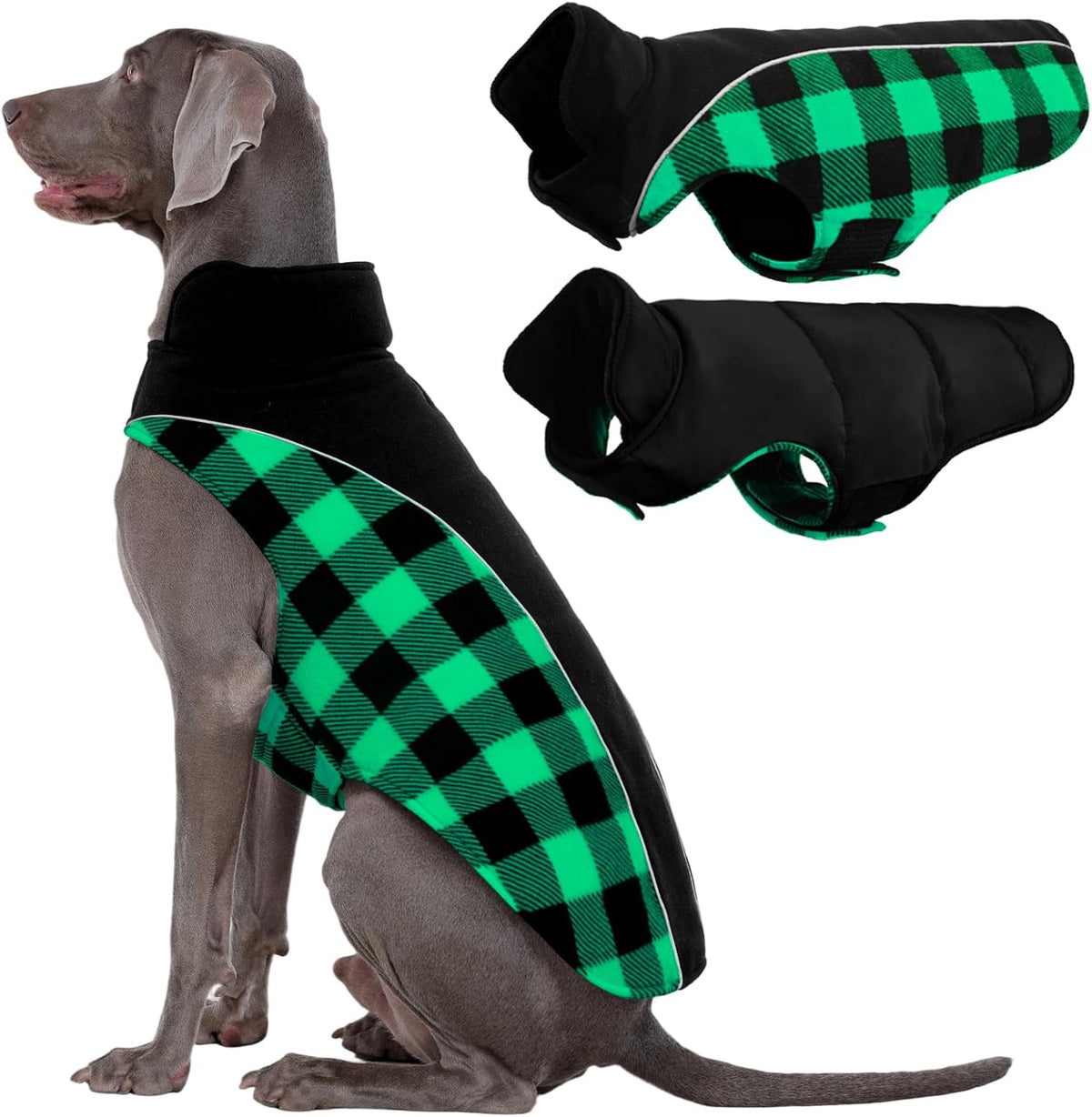 Kuoser Dog Winter Coat, Reversible Waterproof Dog Jacket with Reflective Strip, Warm Dogs Fleece - Green / XXX-Large (Chest Girth: 35.4-43.3'' )