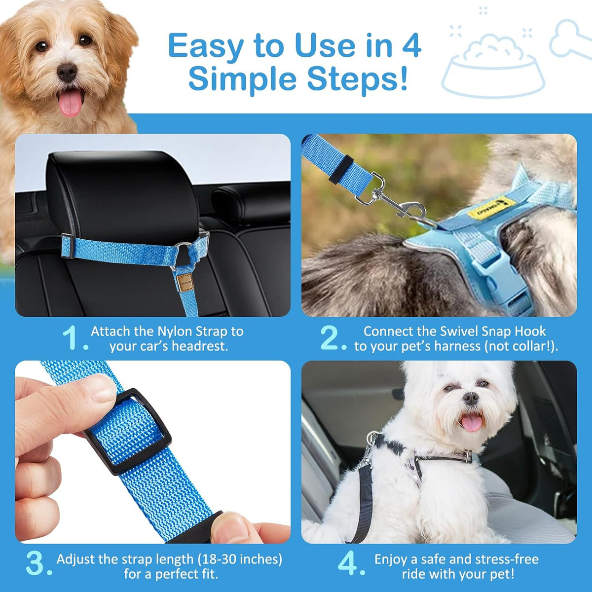 3 Pack Small Dog Belt for Car - Black & Pink & Blue - image 4