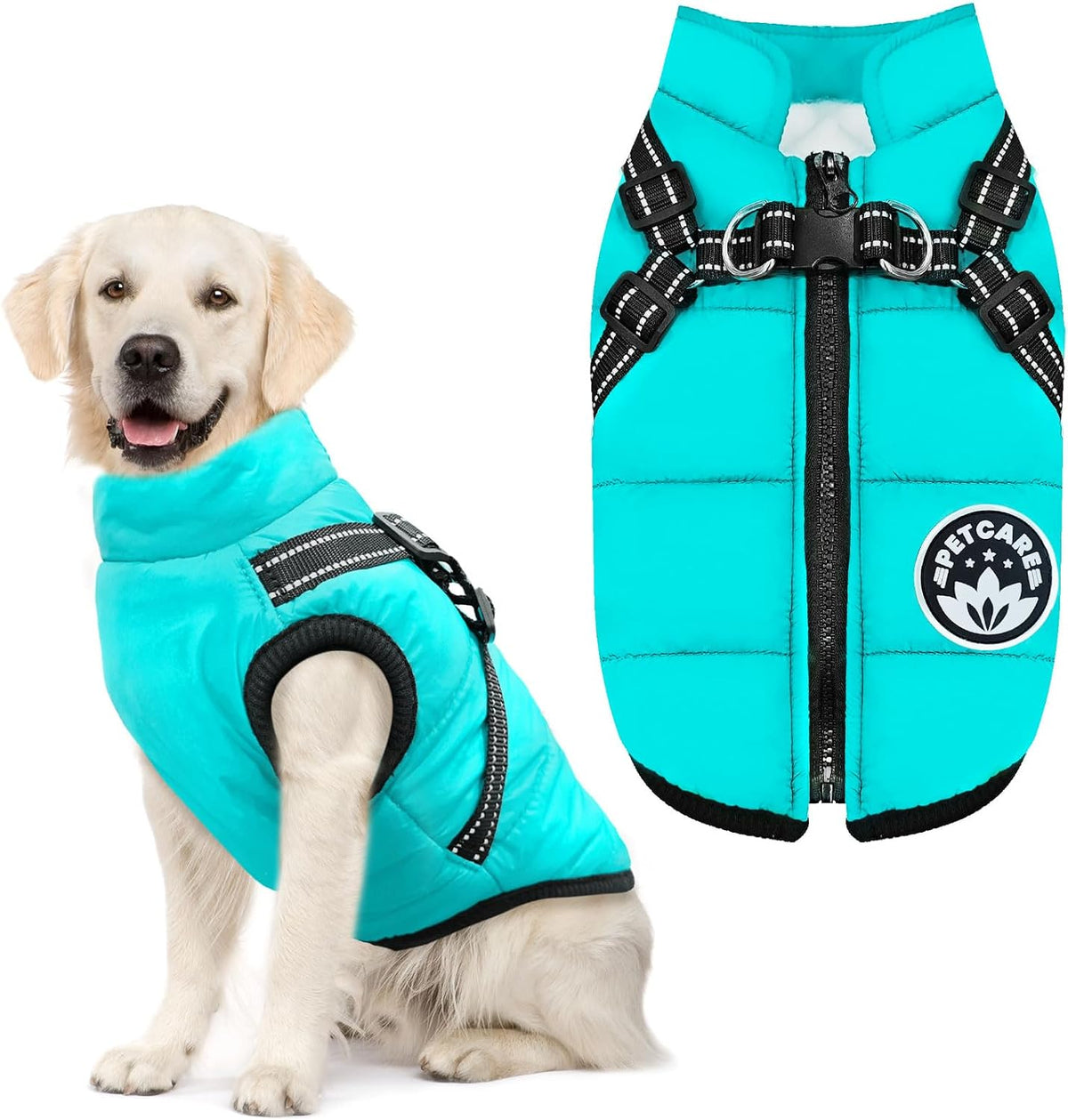 Winter Dog Coat with Harness Built in Waterproof Dog Jackets Warm Pet - Blue / 4XL(Suggest 30-45 lbs)