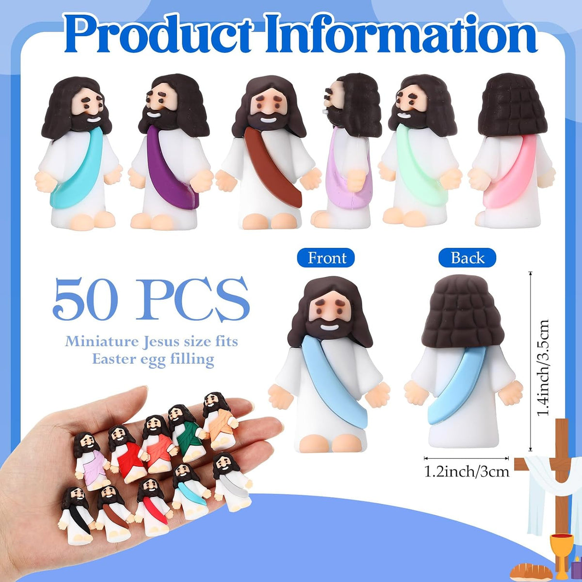 Bememo 50 pack little Jesus figurines in red, blue, purple, yellow and cyan - view 7