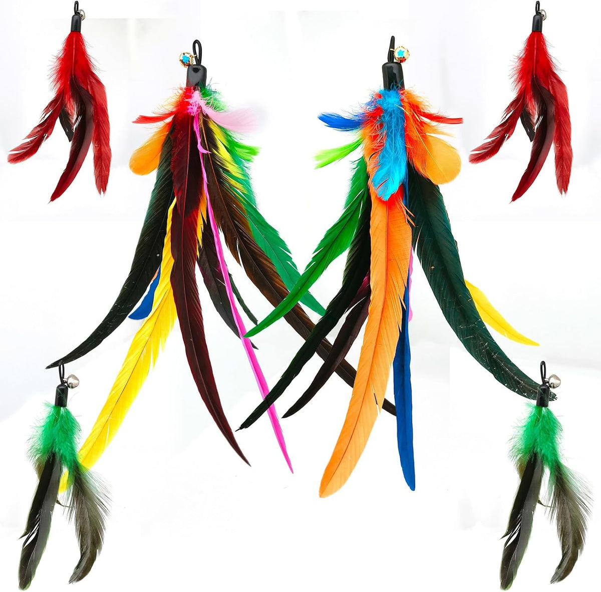 2PCS Retractable Cat Teaser Wands & 9PCS Feather Refills Toy Set – Essentials for Cats - Cat Wand Toy Refills