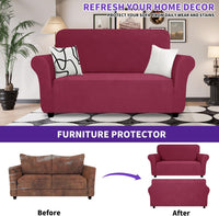 Super Stretch Couch Cover Universal Sofa Covers with Elastic Bottom - - Wine Red / Medium (57"-70") - image 3