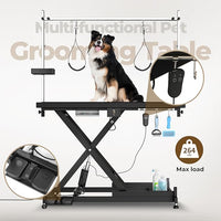 Electric Pet Grooming Table for Large Dogs - Professional Heavy Duty Height Adjustable Pet Grooming Station with Anti Slip Tabletop, Two Nooses & Tool Organizer, Maximum Capacity Up to 250 lbs Black