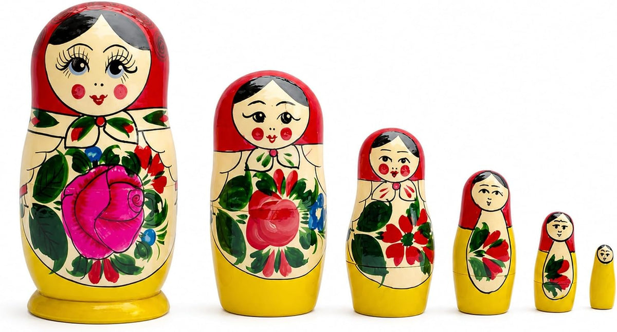 Set of 6 Wooden Dolls Nesting Dolls Semenov Matryoshka 5.75 Inches – Fun for Kids & Family