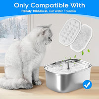 Cat Fountain Filter Replacement, Cat Water Fountain Filters Compatible with Rellaty & Fit for Neareal 3.2L/108oz Fountains, 10PCS Replacement Filters with 10PCS Sponge 10+10 Pack