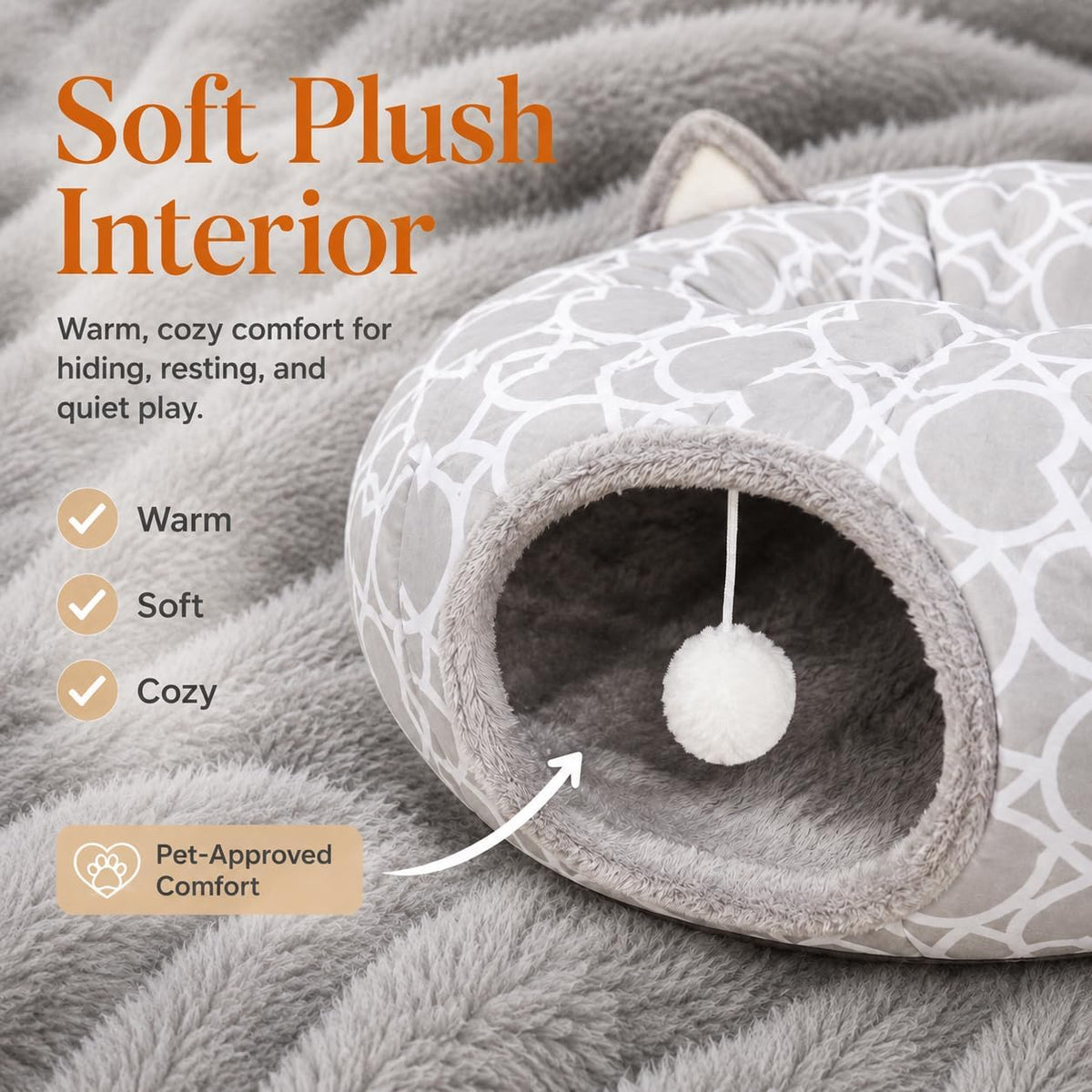 Geometric Straight Cat Tunnel with Plush Inside - Big Tunnel Bed - image 2