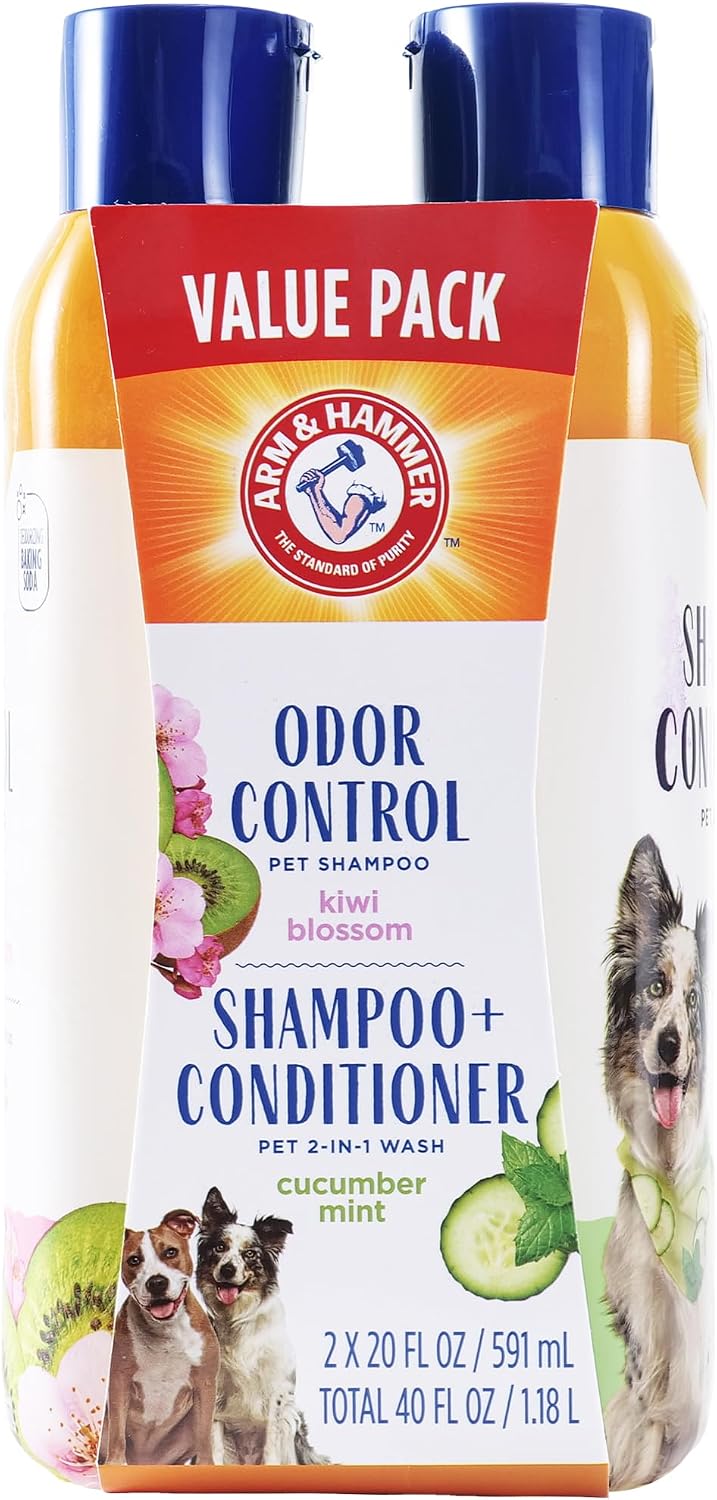 Arm & Hammer 2-in-1 Dog Shampoo and Conditioner - Kiwi Blossom & Cucumber Mint / 20 Fl Oz (Pack of 2)