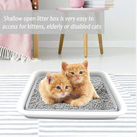 Collapsible Small Cat Litter Box, 14.6 x 10.6 x 4.8 inch Open Waterproof Low Entry Kitten Potty Pan Semi-Enclosed Pet Toilet for Sick Frail Kitty Grey