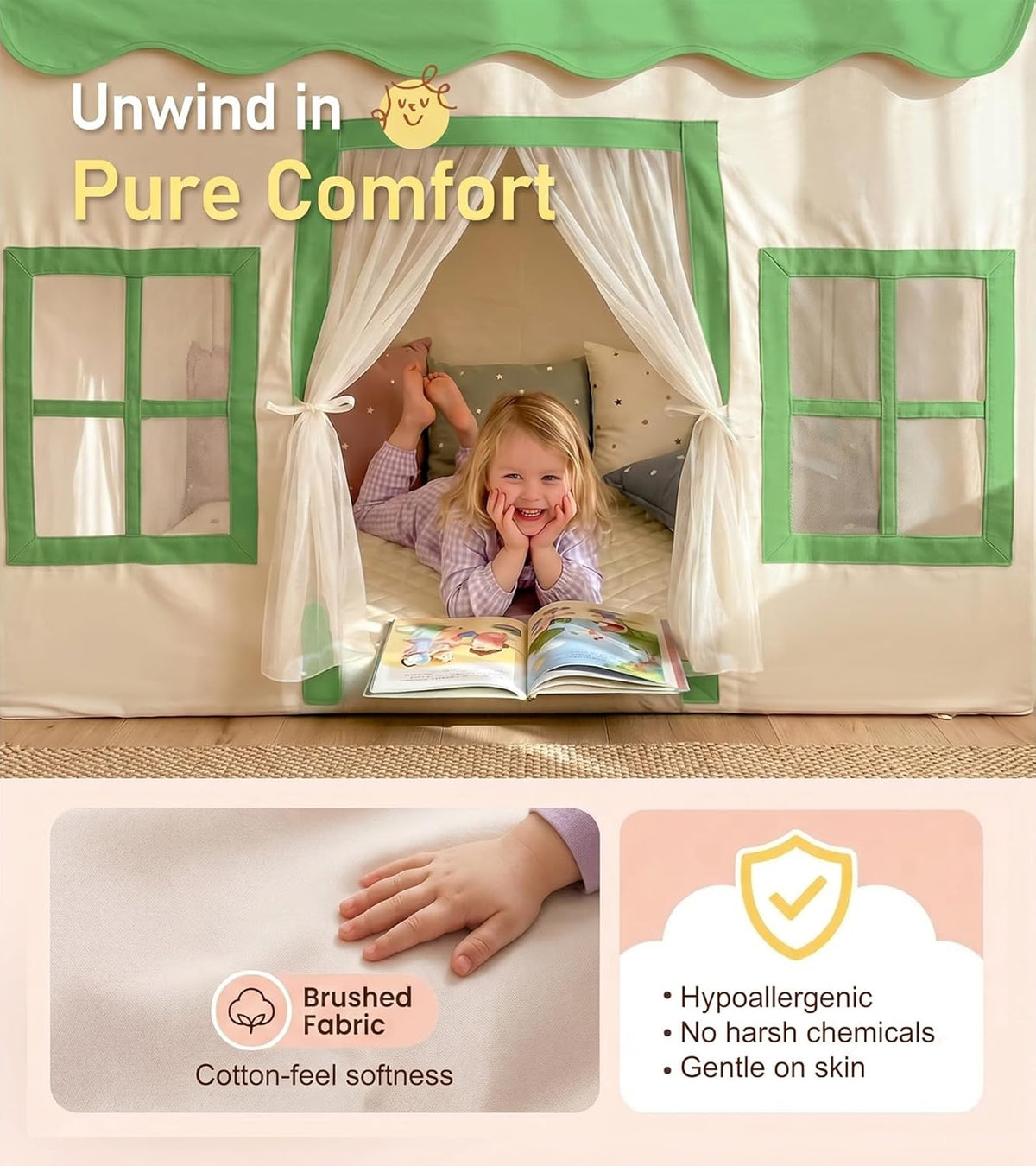 Little Dove Kids Play Tent with Mat - Green Play Tent / Medium Size - image 4
