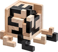 Wooden Brain Teaser Puzzles Cube Stocking Stuffers Wooden Puzzles - L Shape Black and Natural