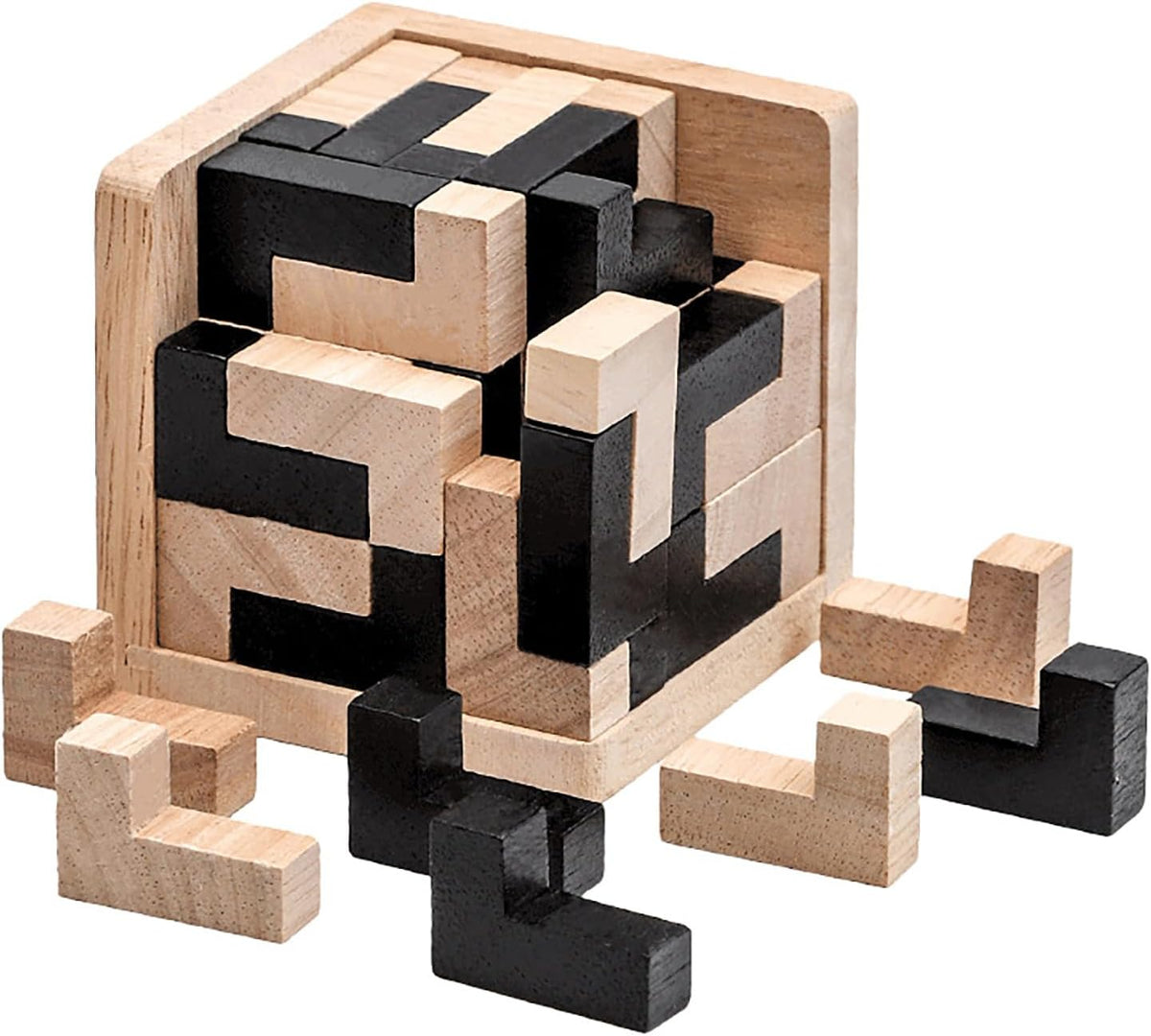 Wooden Brain Teaser Puzzles Cube Stocking Stuffers Wooden Puzzles - L Shape Black and Natural