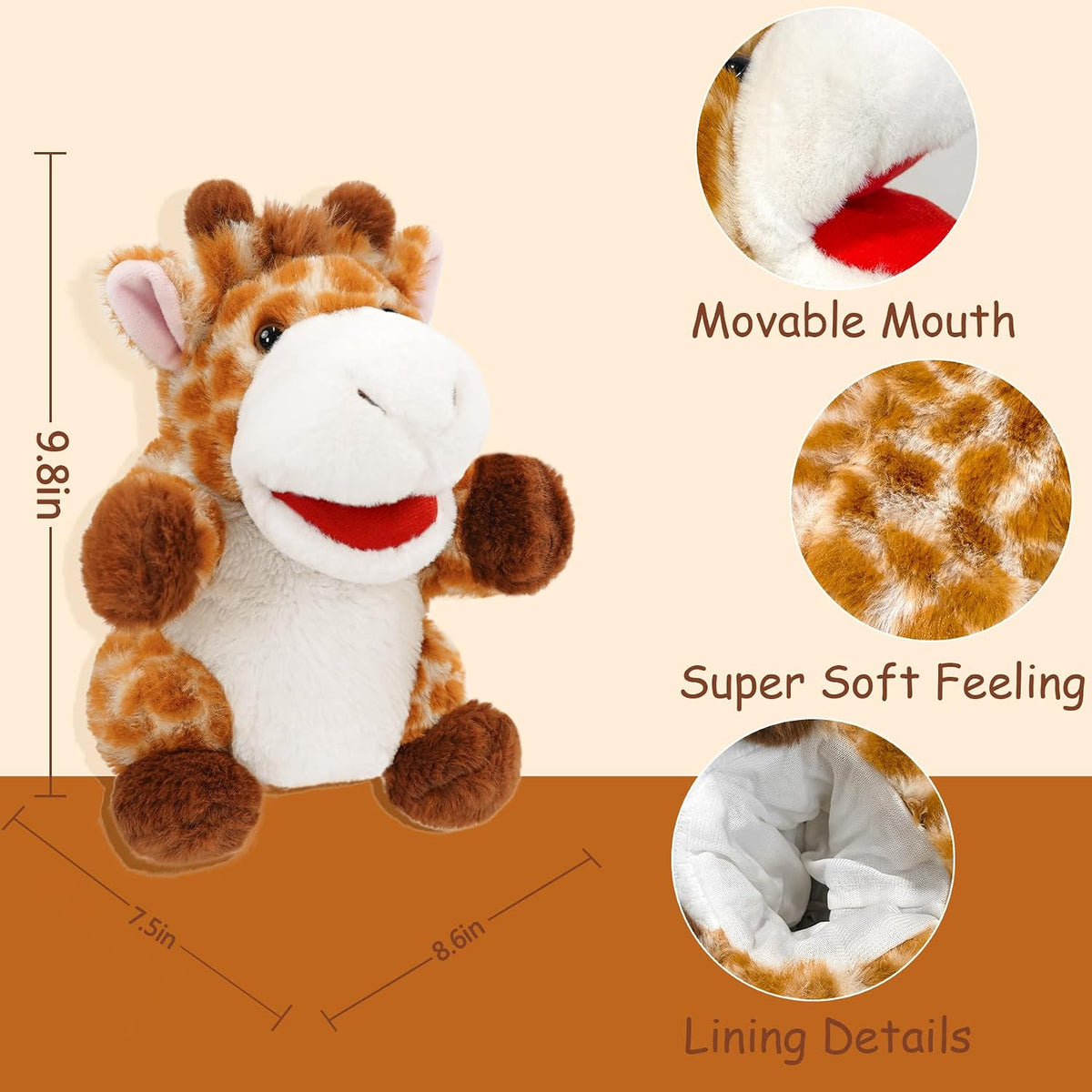 okegztoa 10 inch brown bear hand puppet with movable mouth and arms - view 15