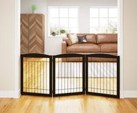 PAWLAND Dog Gate Indoor with Door, Freestanding, Foldable - Espresso / 【3 Panels】72"W x 32"H - image 2