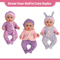 BABESIDE baby doll clothes set with 3 footed outfits, 3 hats and pink coat - view 3