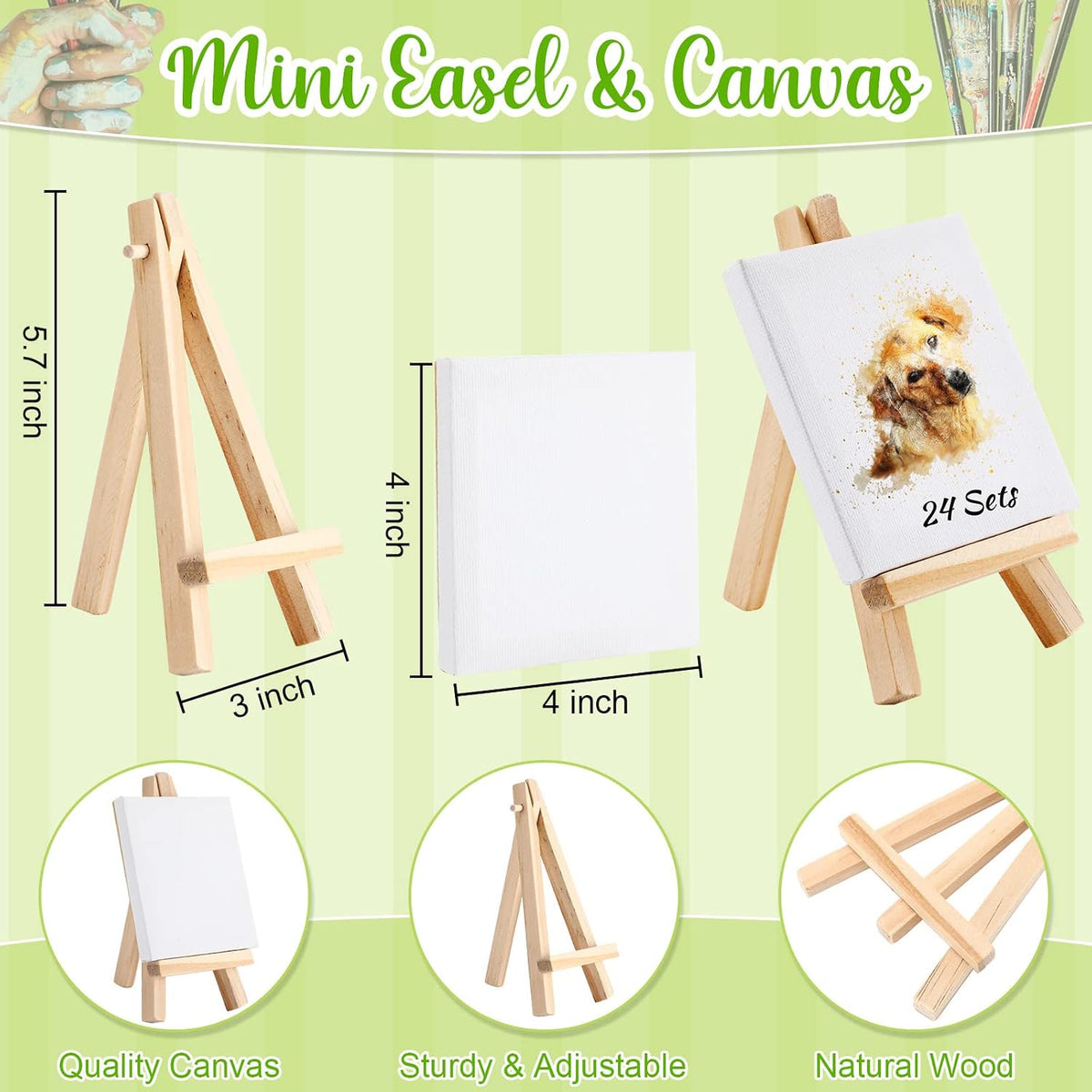 Zubebe mini canvas painting kit with 4 x 4 inch canvases, wooden easels and watercolor palettes - view 8