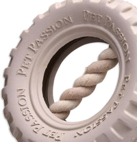 Pet Passion Natural Rubber Tire and Organic Cotton Rope Pull and Chew - Almond Milk / Medium - image 4