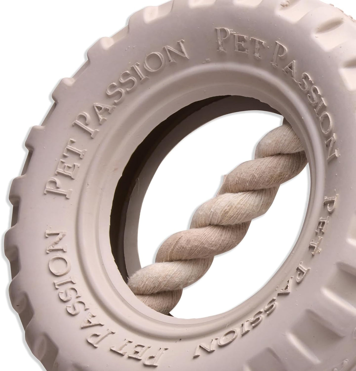 Pet Passion Natural Rubber Tire and Organic Cotton Rope Pull and Chew - Almond Milk / Medium - image 4