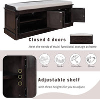 Shoe Storage Bench with 4 Doors and Adjustable Shelves, Shoe Bench with Removable Cushion for Living Room Entryway 42.7" L * 16" W * 17.4" H Espresso