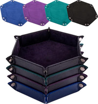 SIQUK 4 Pieces Dice Tray Set Foldable Dice Trays Hexagon Dice Rolling - Black, Cyan, Violet, Royal Blue