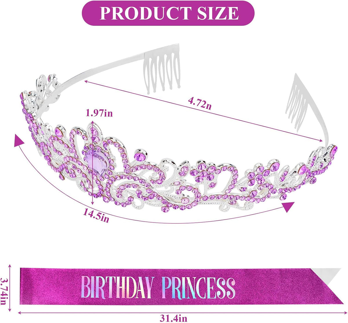 CIEHER Princess Crown and Birthday Sash Set - Crown and Sash - image 4