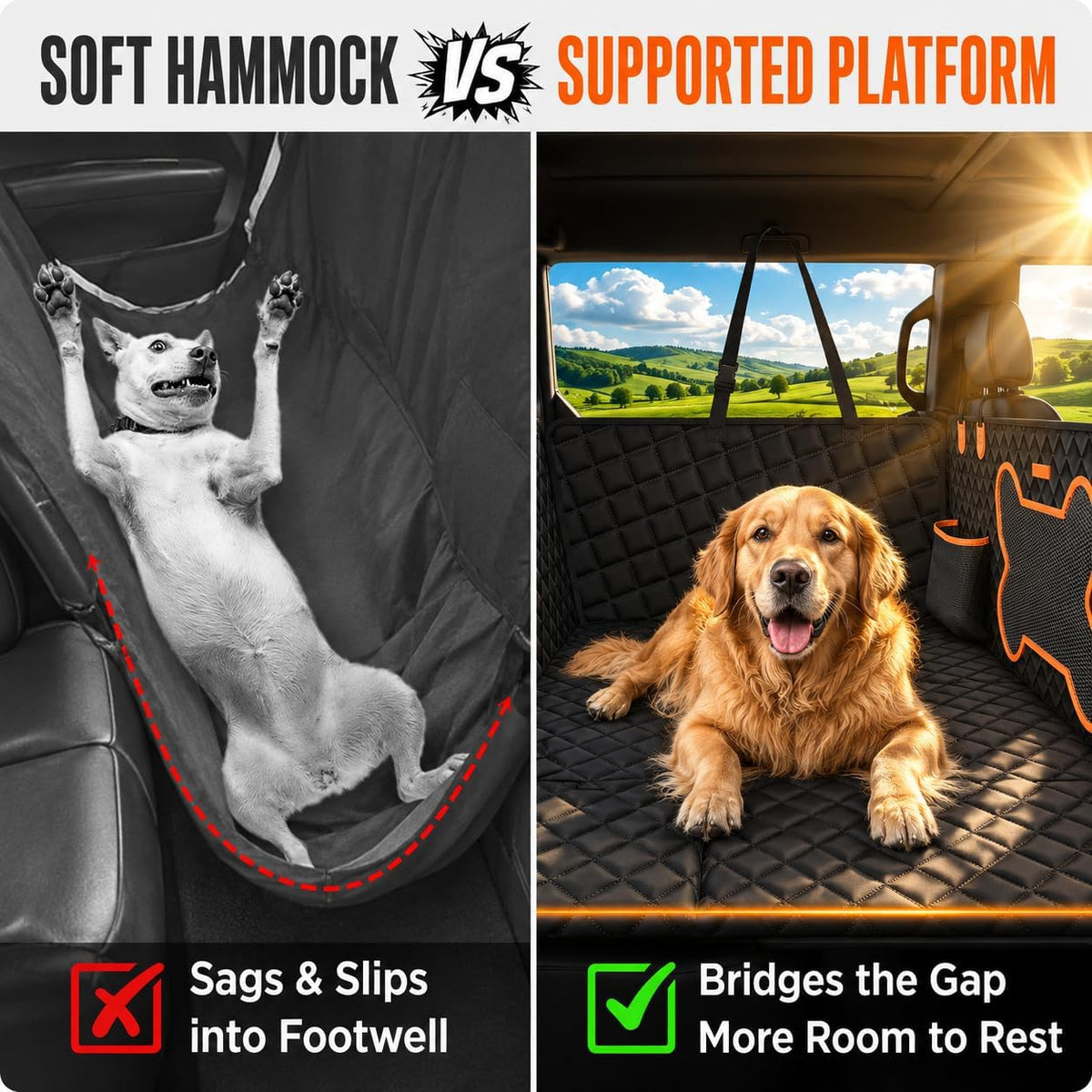 XL Hard-Bottom Dog Car Seat Extender for Trucks & SUVs – Waterproof Rear Seat Hammock for Large Dogs