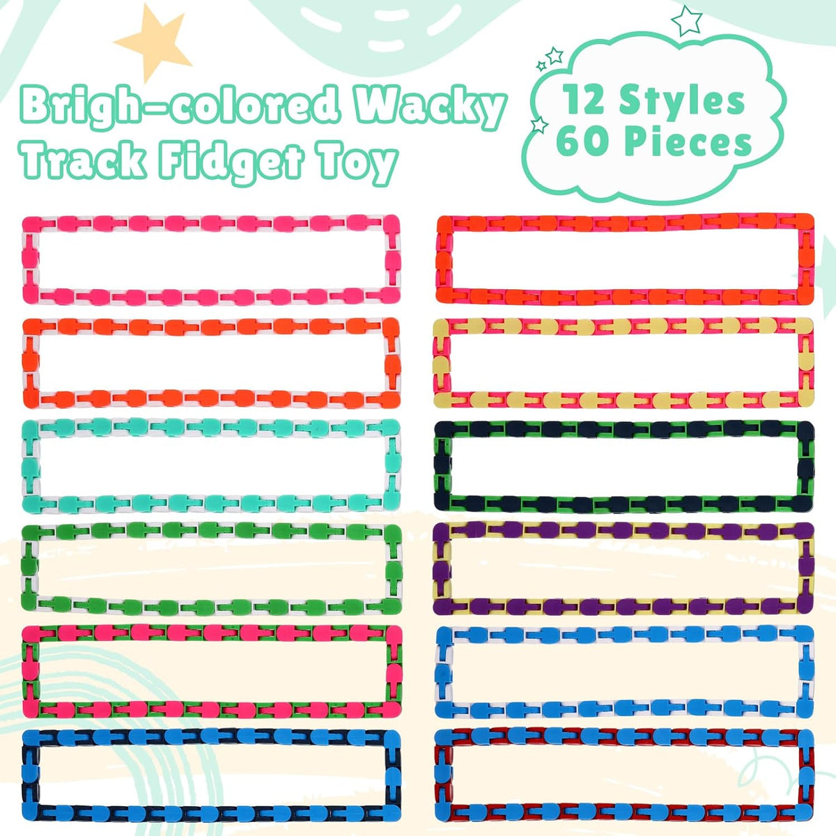 Sotiff wacky tracks fidget toys, 60 pack of clicking snap link chains in assorted colors - view 7