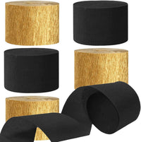 We Moment Dusty Blue Light Blue White Crepe Paper Streamers 1.8 Inch - Black and Gold