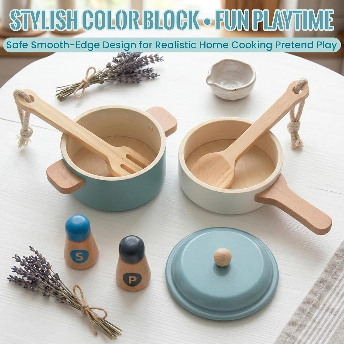 Premium Toddler Play Kitchen Toys, Wooden Kitchen Accessories – Fun for Kids & Family - Blue - image 4
