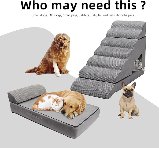 Dog Stairs & Steps for High Beds 30-36 inches High Tall, LitaiL Pet Stairs/Steps for High Beds 34 inch High for Small Large Dogs, Non-Slip 7 Steps Dog Ramps for Old Dogs/Cats