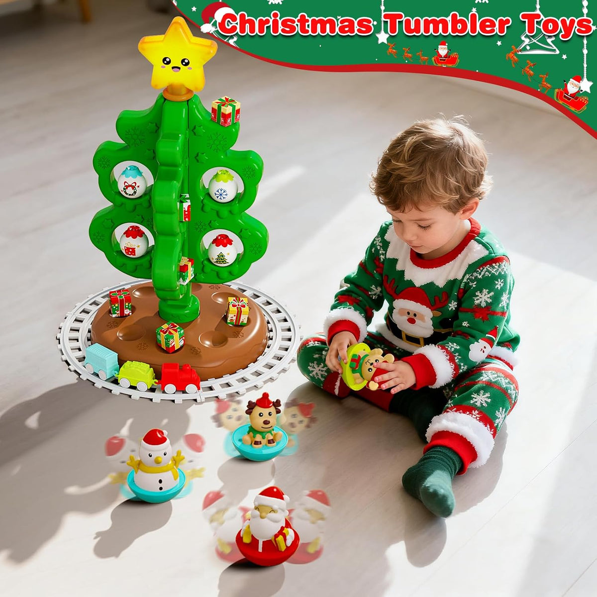 Surelect my first Christmas tree toy for little kids with train, tumblers and finger puppets - view 9