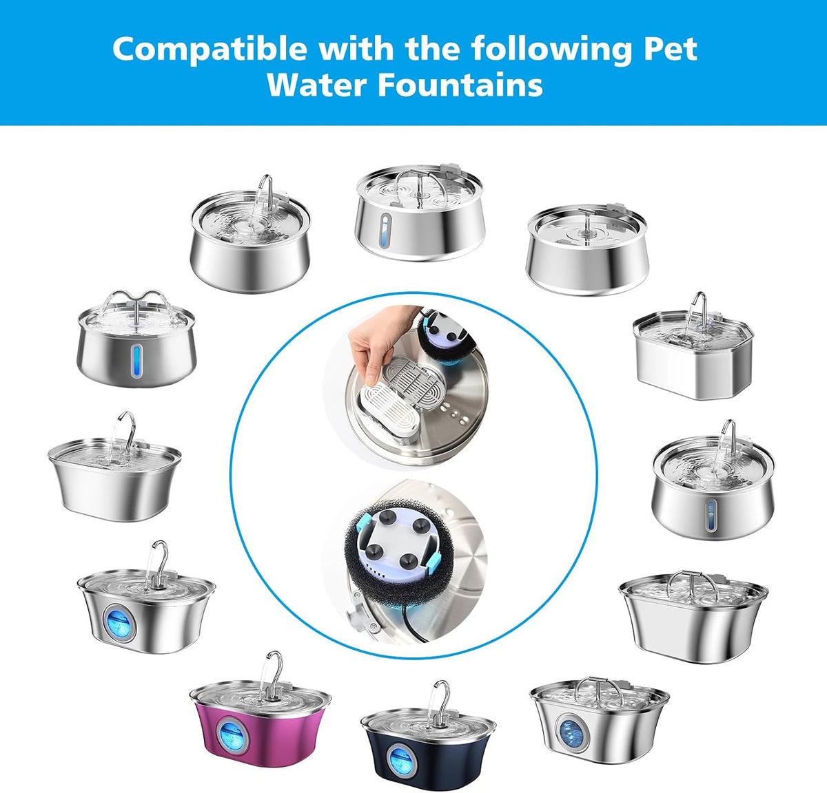 Cat Water Fountain Filter Replacement for Stainless Steel Pet Fountain – Essentials for Cats - 9+9 Pack - image 2