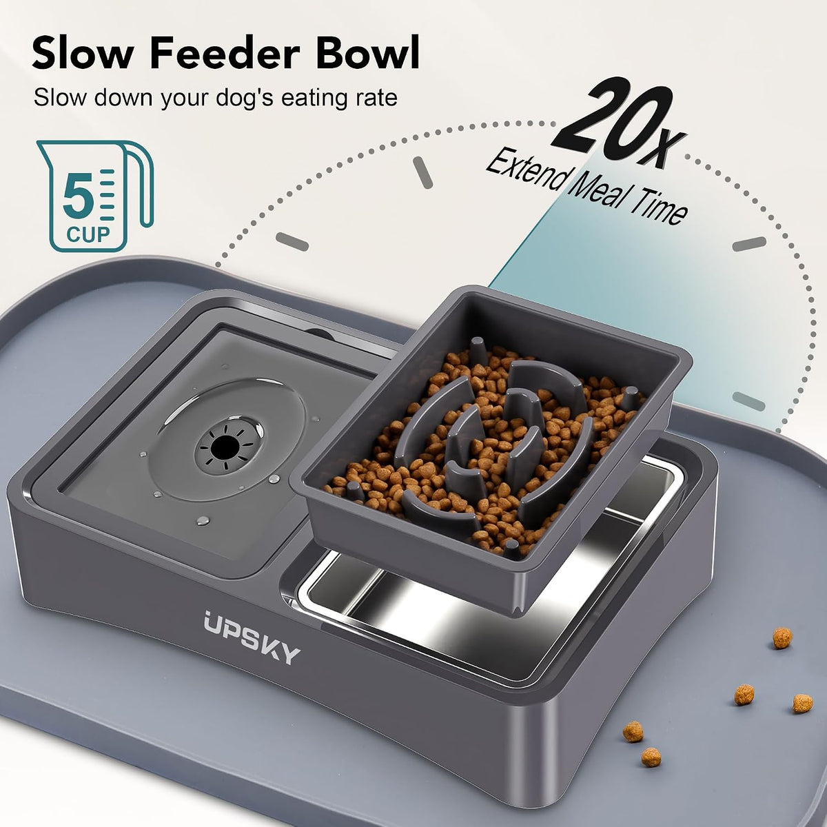 UPSKY 2-in-1 Elevated Dog Bowls Set with 4 Height Adjustable Stand - N-3 in 1 with Mat (Grey) - image 4