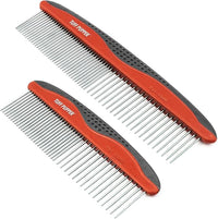 Tuff Pupper Dog Grooming Comb Set | Easily & Safely Remove Dead, Matted Knotted Hair | Ergonomic Pet Detangling Combs | No-Slip Safety Handle For Precision Control | Rounded Tips Prevent Scratching