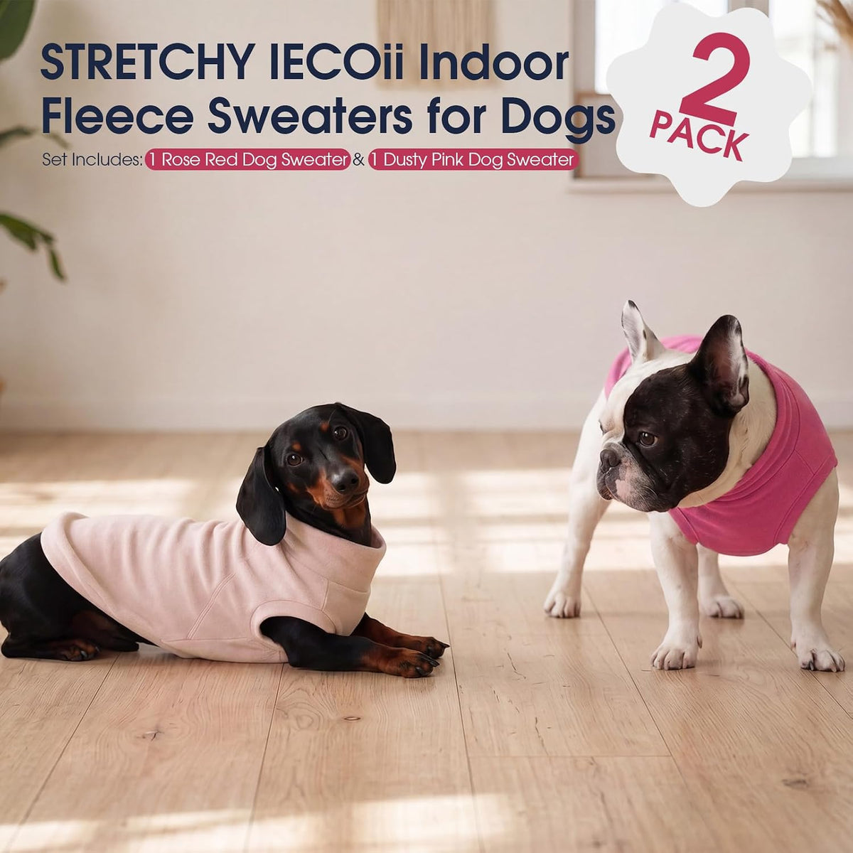2 Pack 3XL Fleece Dog Sweater for Labrador, Leash Hole - Rose Red & Dusty Pink / XXX-Large(Chest Girth: 26.4") - image 3