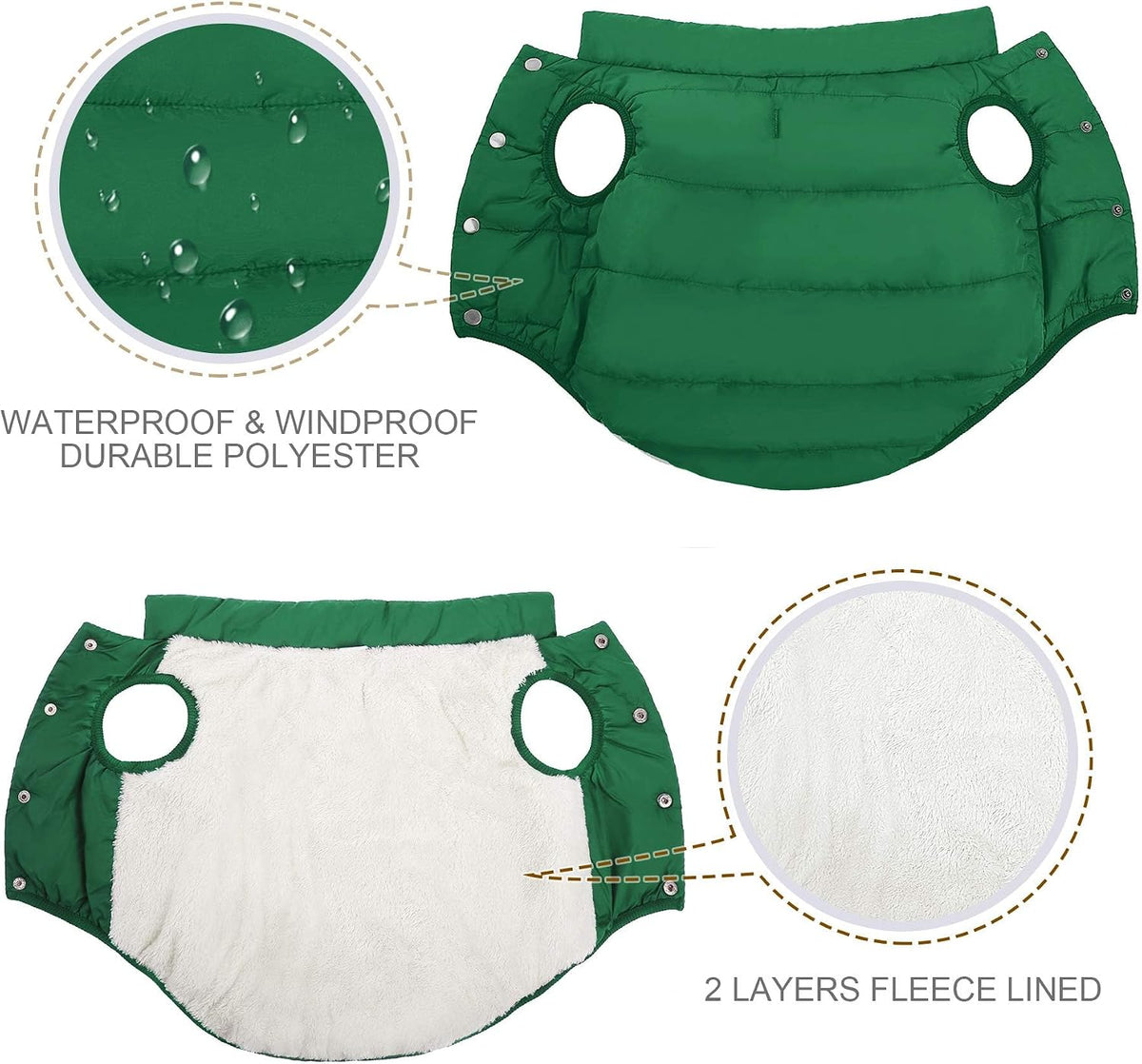 ASENKU Dog Winter Coat Dog Fleece Puffer Jacket for Small Medium - XXX-Large / Green - image 3