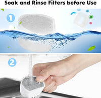 16 Pack Cat Water Fountain Filters Replacement, 8 Carbon Filters and 8 Foam Sponge Pre-Filter Fit for Multiple Ceramic and Stainless Steel Pet Fountains