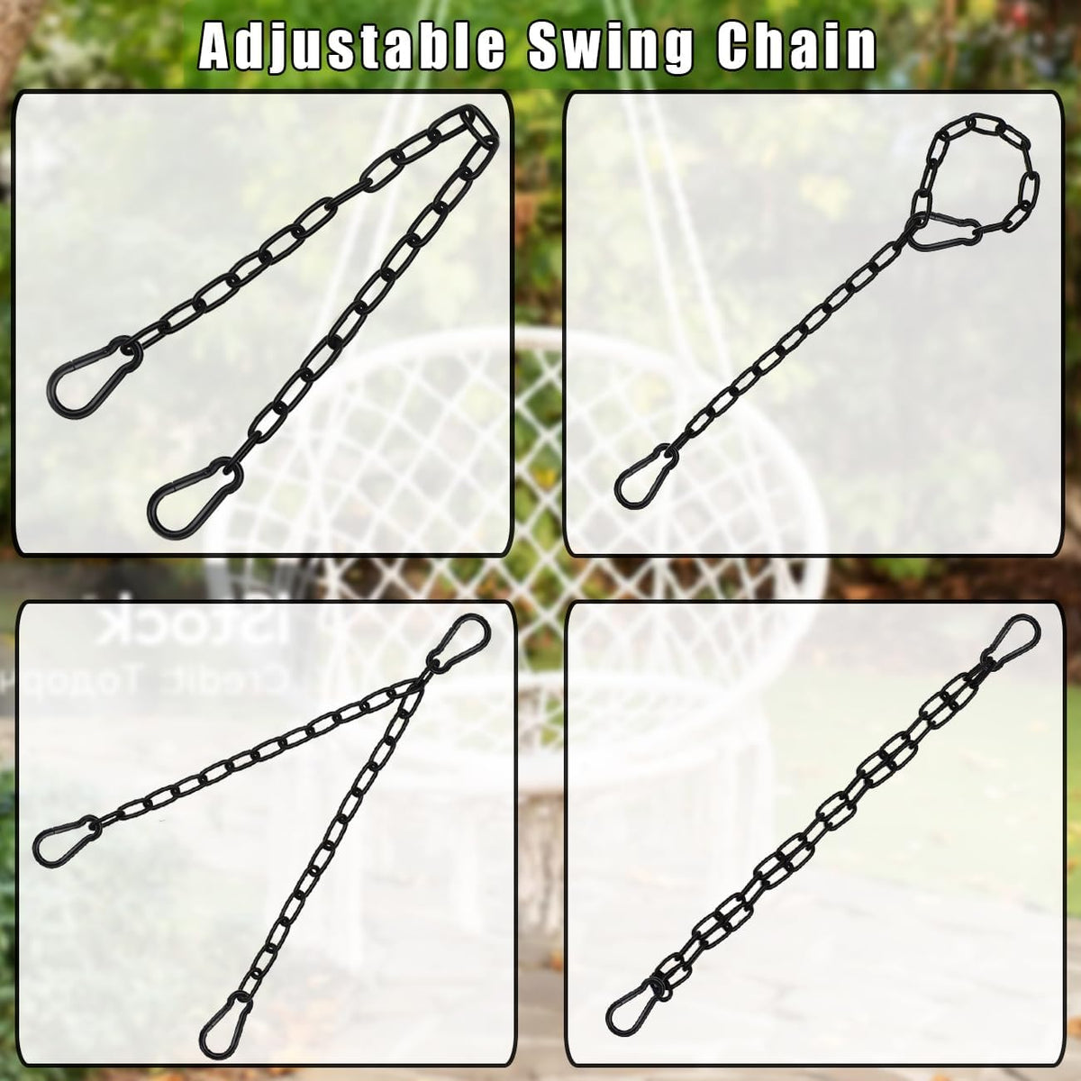 2 Pack Hanging Swing Chain with 4 Carabiners 25in, Swing Chairs - Black / 44in×2pcs - image 4