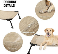 Veehoo Outdoor Elevated Dog Bed, Cooling Raised Dog Cots Beds for Medium Dogs, Portable Waterproof Curved Dogs Hammock Bed for Outside, up to 100lbs, Black Legs, Beige 32"
