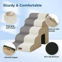 Dog Ramp for Large Dogs with Tunnel, 24" H 5 Steps for High Bed – Essentials for Dogs - 6-Steps Curved / Beige Fleece - image 3