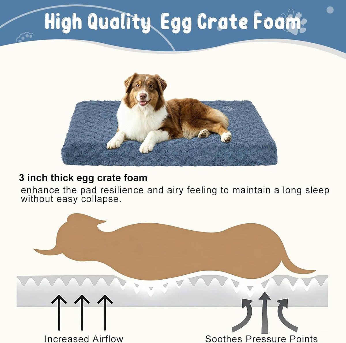 EMPSIGN Dog Bed Mat Crate Pad Mattress, Ultra Soft Pet Kennel - Navy/Grey / L(35"*22"*3") - image 2