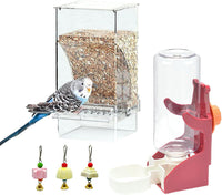 No Mess Bird Feeder for Cage Automatic Small Bird Food Container - Red+Transparent / 2Pcs - image 3