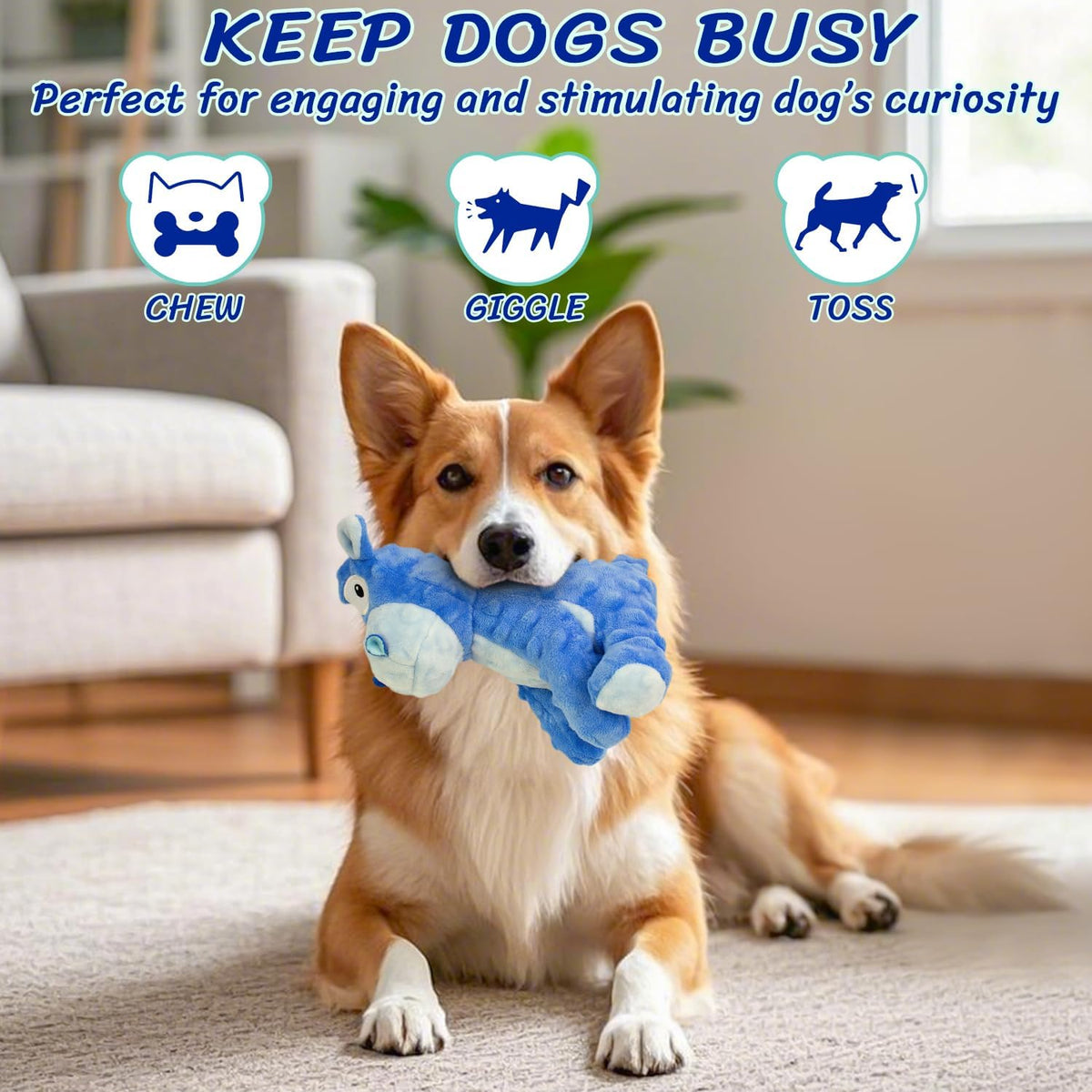 Squeaky Stuffed Dog Toys, Chew Dog for Large Medium Small Breeds – Essentials for Dogs - Blue - image 4