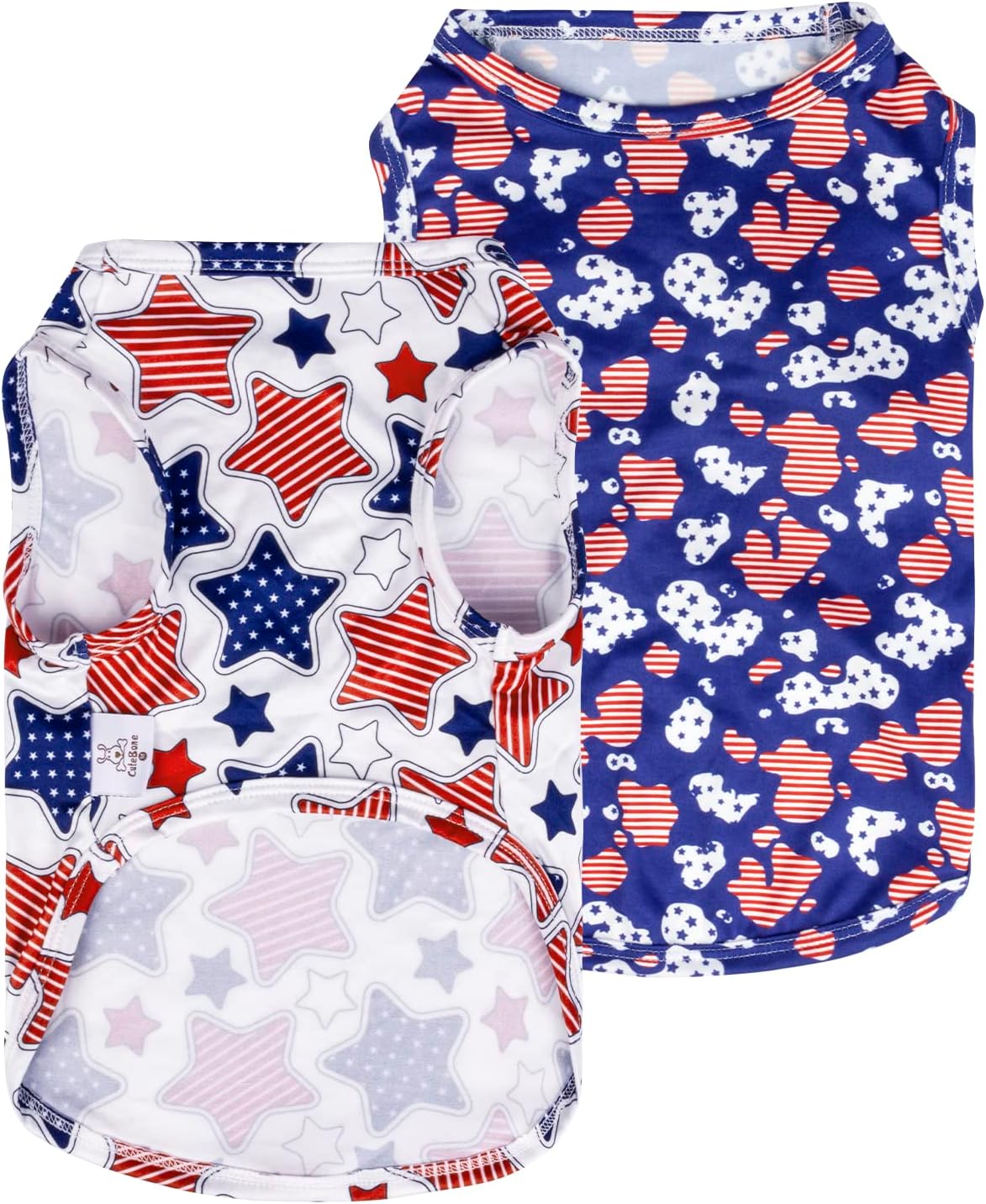 CuteBone Dog Shirts 2-Pack Soft Pet Clothes Breathable Summer Vest - Small / Stars&map