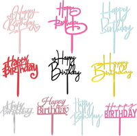 10 PCS Black Happy Birthday Cake Topper Acrylic Cupcake Topper - Colors