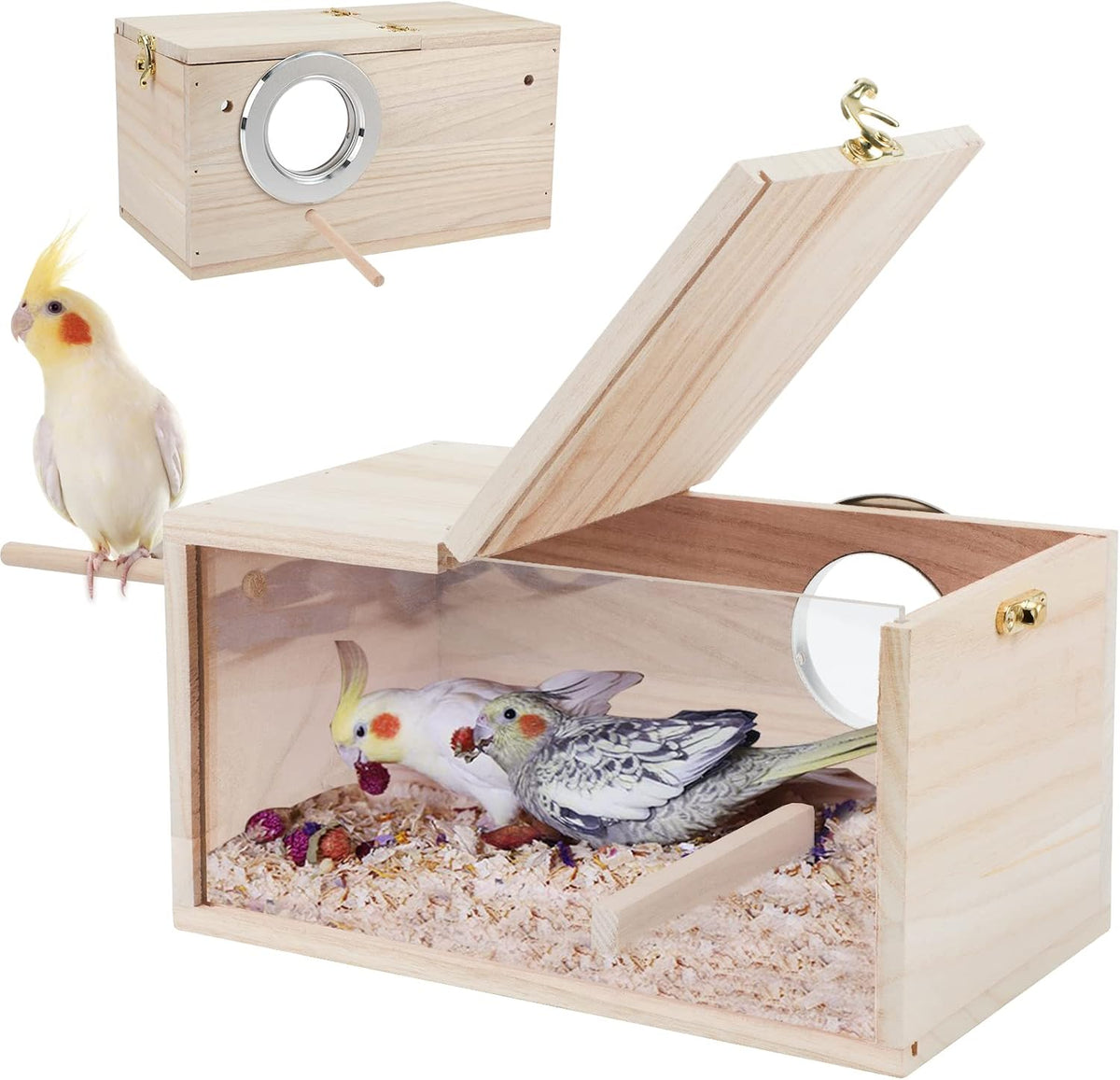 Parakeet Nesting Box, Cockatiel Bird Nest Box with Perch – Essentials for Birds - Large / Thwartwise Bird Nest Box