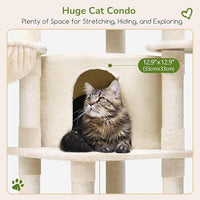 Globlazer Corner Cat Tree, 51in Curved Series Modern Cat Tower for Indoor Cats with Hammock, 7 Sisal Scratching Posts, Large Fan-Shaped Platform for Large Cats, Cat Condo & Hanging Basket, C51, Beige