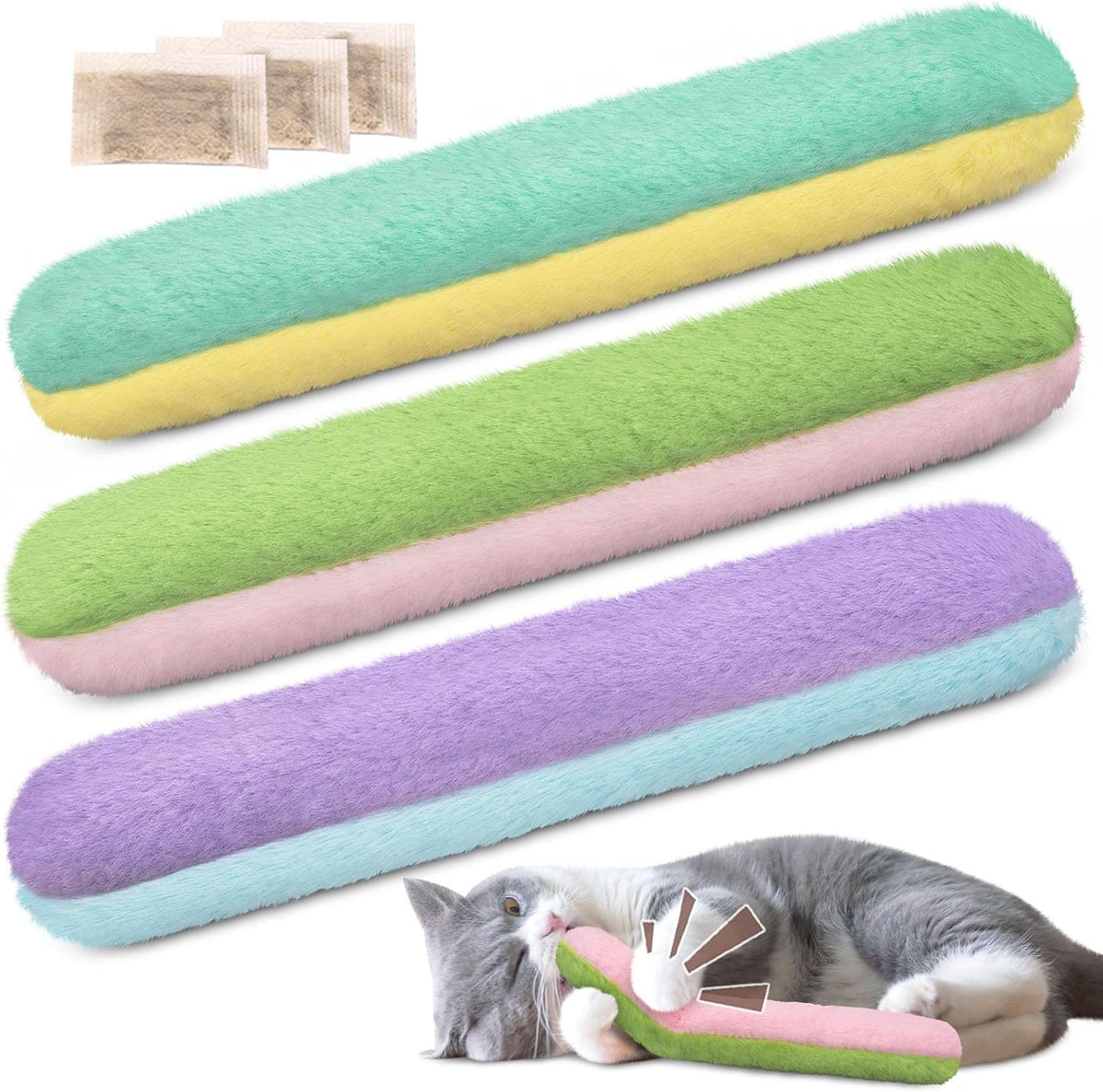 Cat Toys Pillows, Refillable Catnip Kicker Toys for Indoor Cats – Essentials for Cats - 10.1 Inches