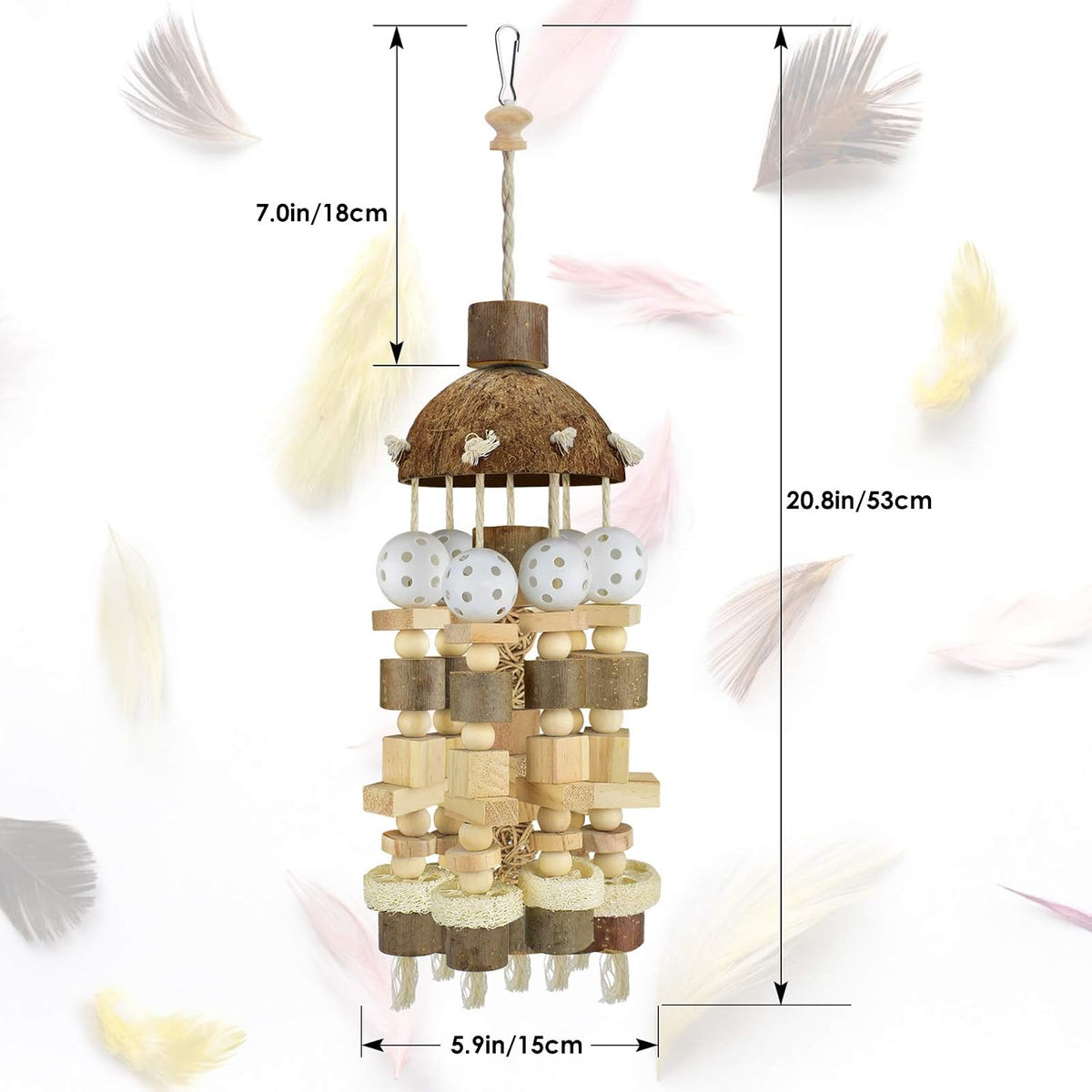 KATUMO Bird Toy, Large Parrot Natural Wooden Blocks Chewing Toy Suits for African Grey Cockatoos - Plastic ball - image 2